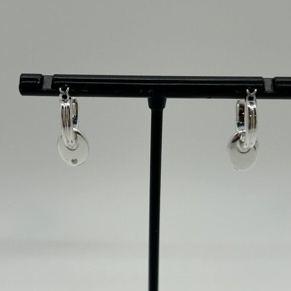 Chaps Silver-Tone Double Hoop Earrings With Dangling Oval Accents For Women - Picture 8 of 14